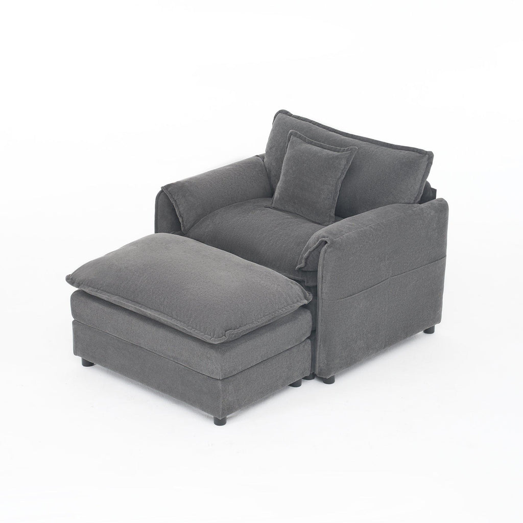 Chenille Recliner Chair with Movable Ottoman for Comfort.