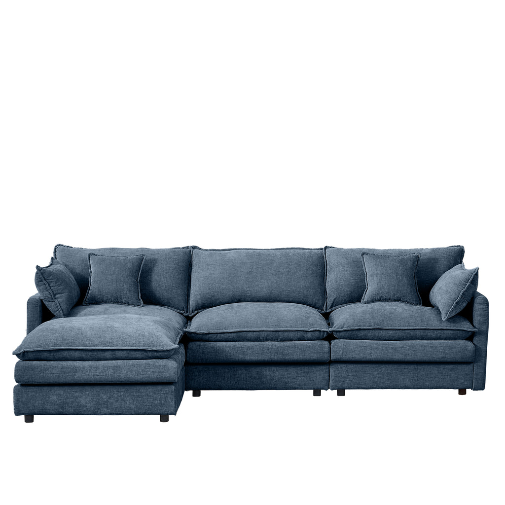 Modern Modular Sectional Sofa, 102 Inch L-Shaped Couch with Movable Ottoman, Blue Chenille Upholstery