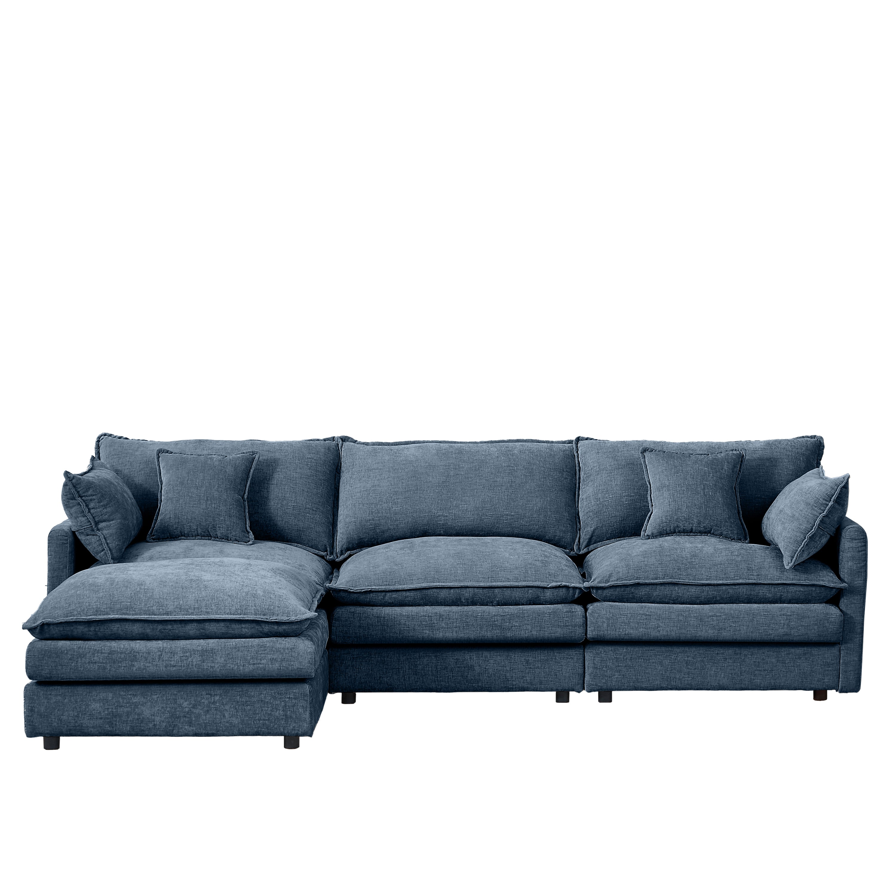 Modern Modular Sectional Sofa, 102 Inch L-Shaped Couch with Movable Ottoman, Blue Chenille Upholstery