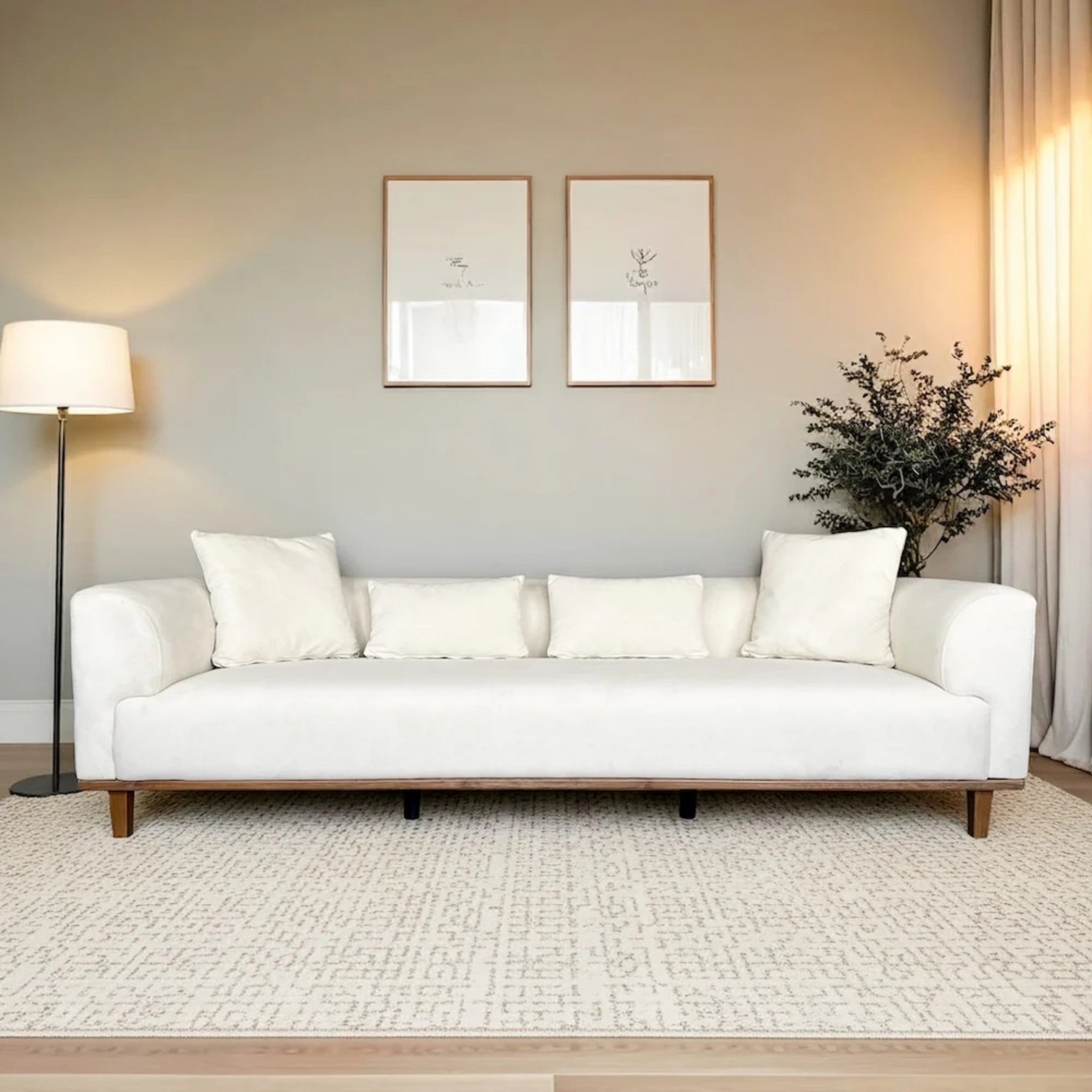 Richardson 103-Inch Cream Velvet 3-Seater Sofa in Scandinavian Style