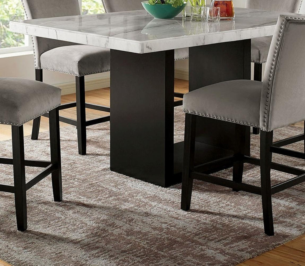 7pc Marble Top Dining Table Set with 6 High Chairs.