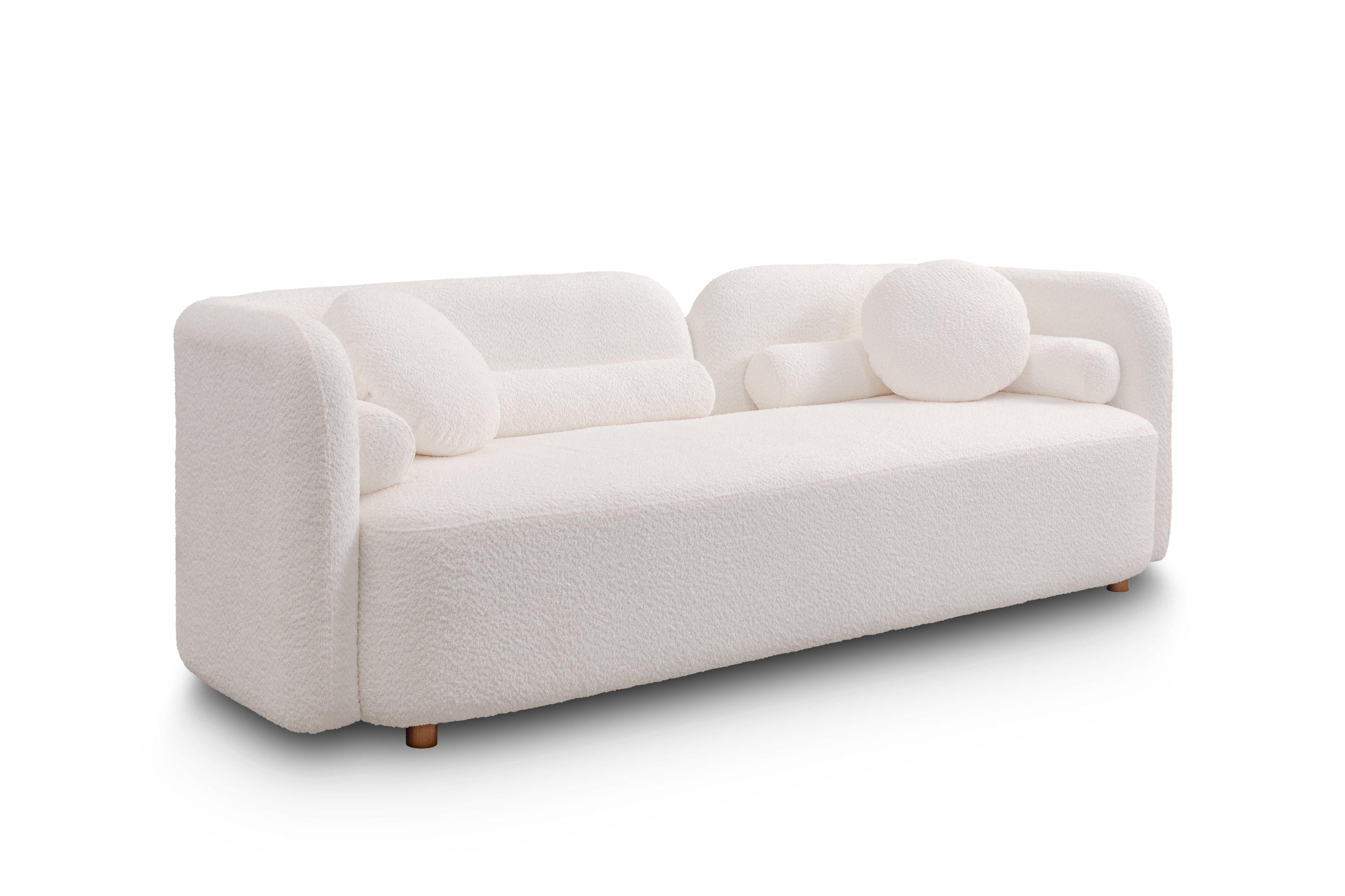 White Boucle Sofa Couch for Living Room.