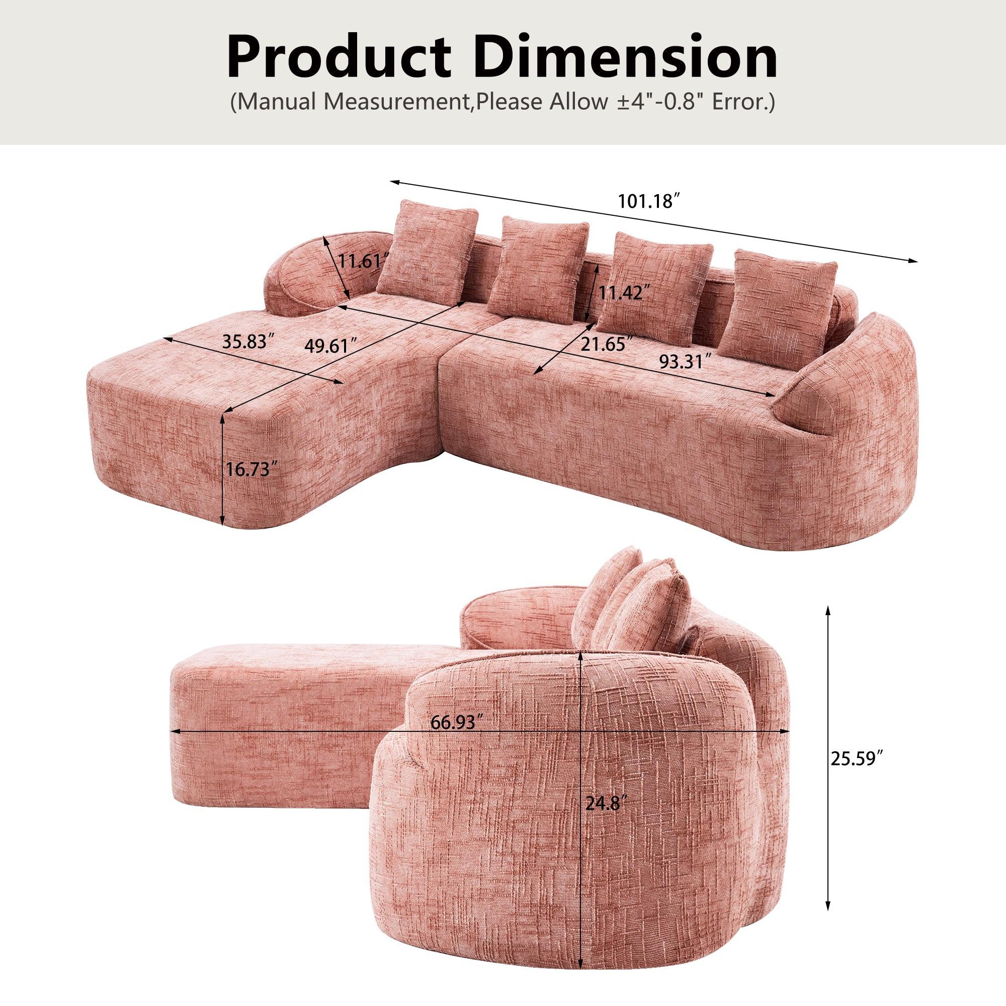 Pink Chenille L-Shaped Sofa Perfect for Living Room.