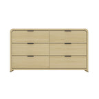Grace 60" Dresser in Oak with 6 drawers and black metal pulls, ideal for modern bedroom storage and organization.