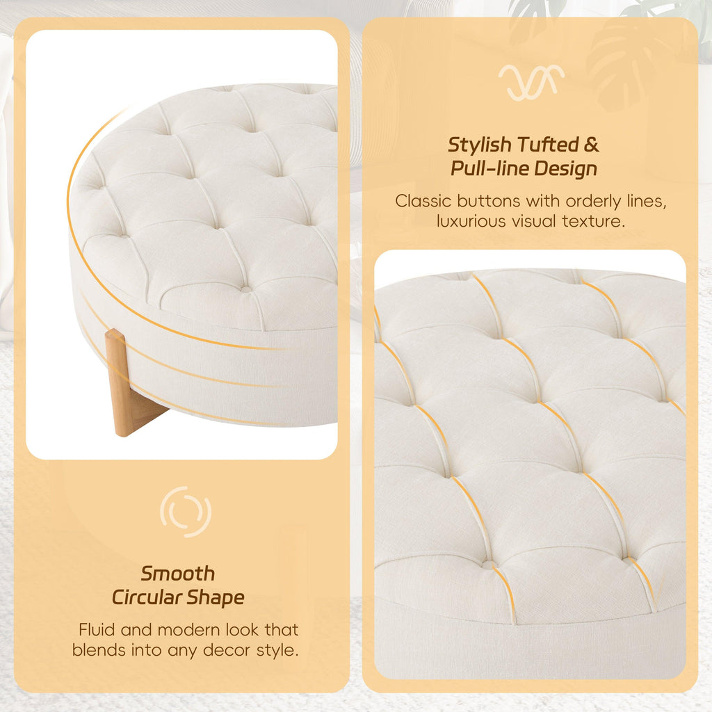 32' Round Tufted Ottoman - Elegant Chenille Coffee Table.