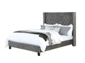 Gray Upholstered King Size Bed Frame with Wingback Design.