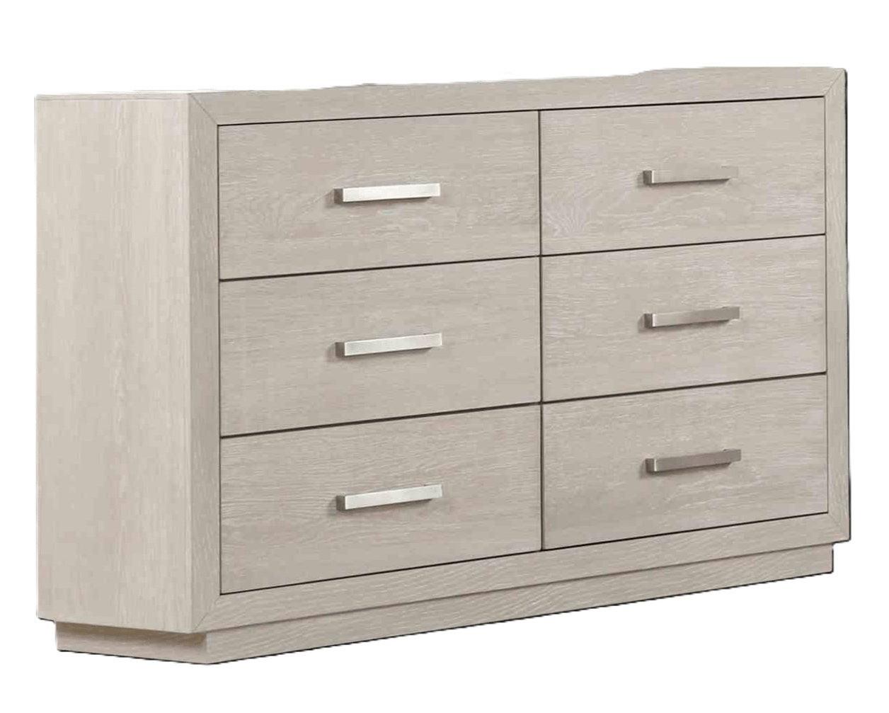 Light Gray Dresser with Mirror - Six Drawers Storage.
