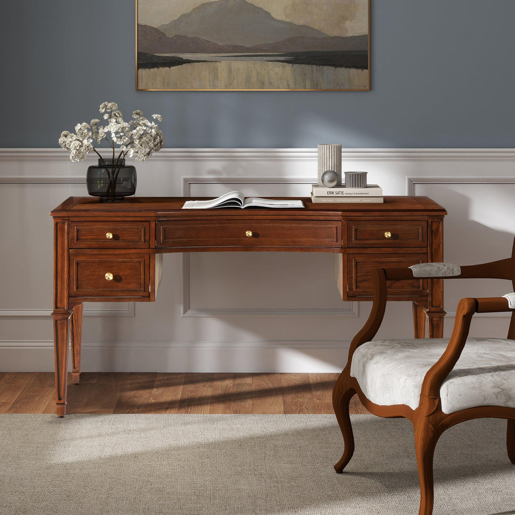 Dauphin Gold Accent 5-Drawer Wood Executive Desk.