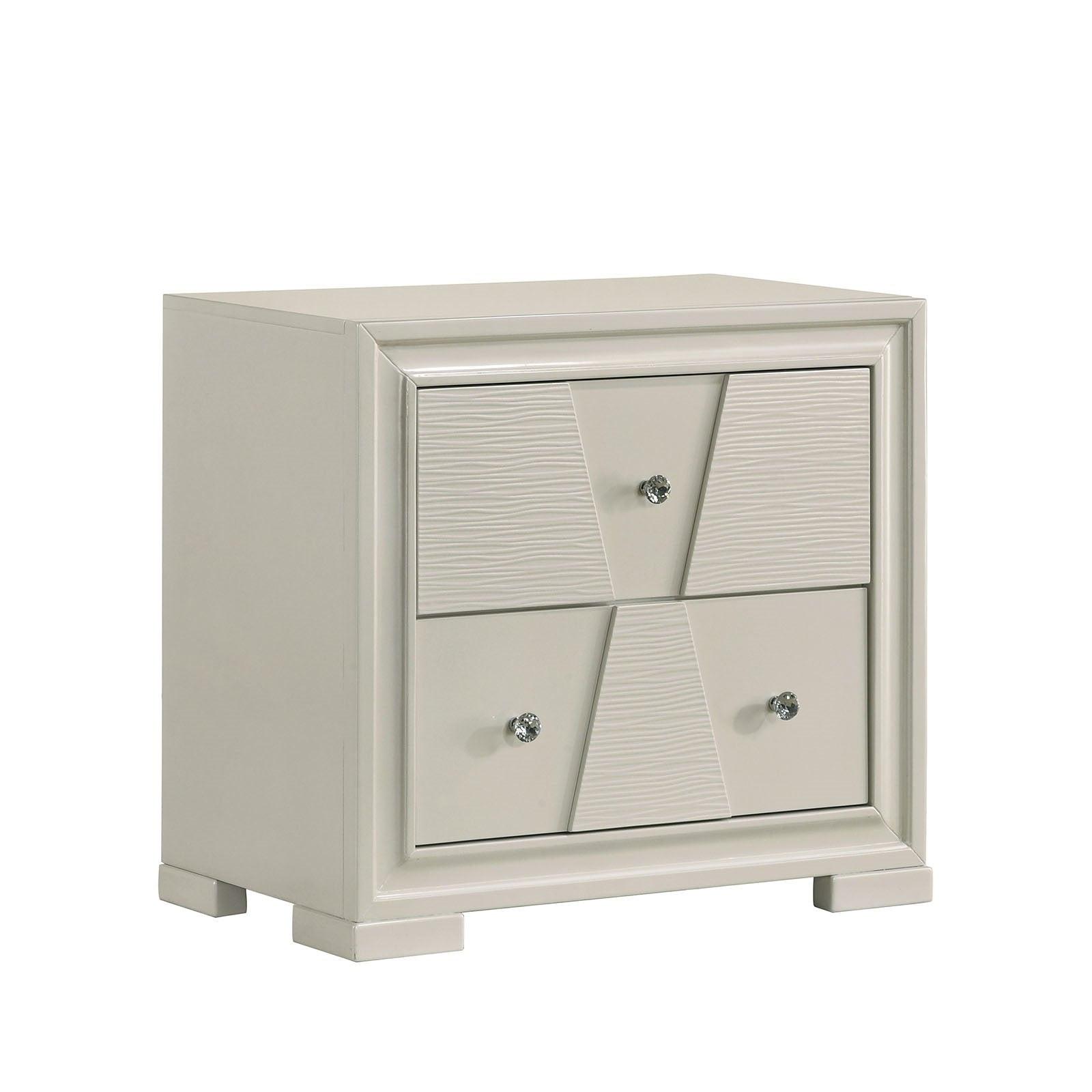 White Contemporary Nightstand with Textured Panels.