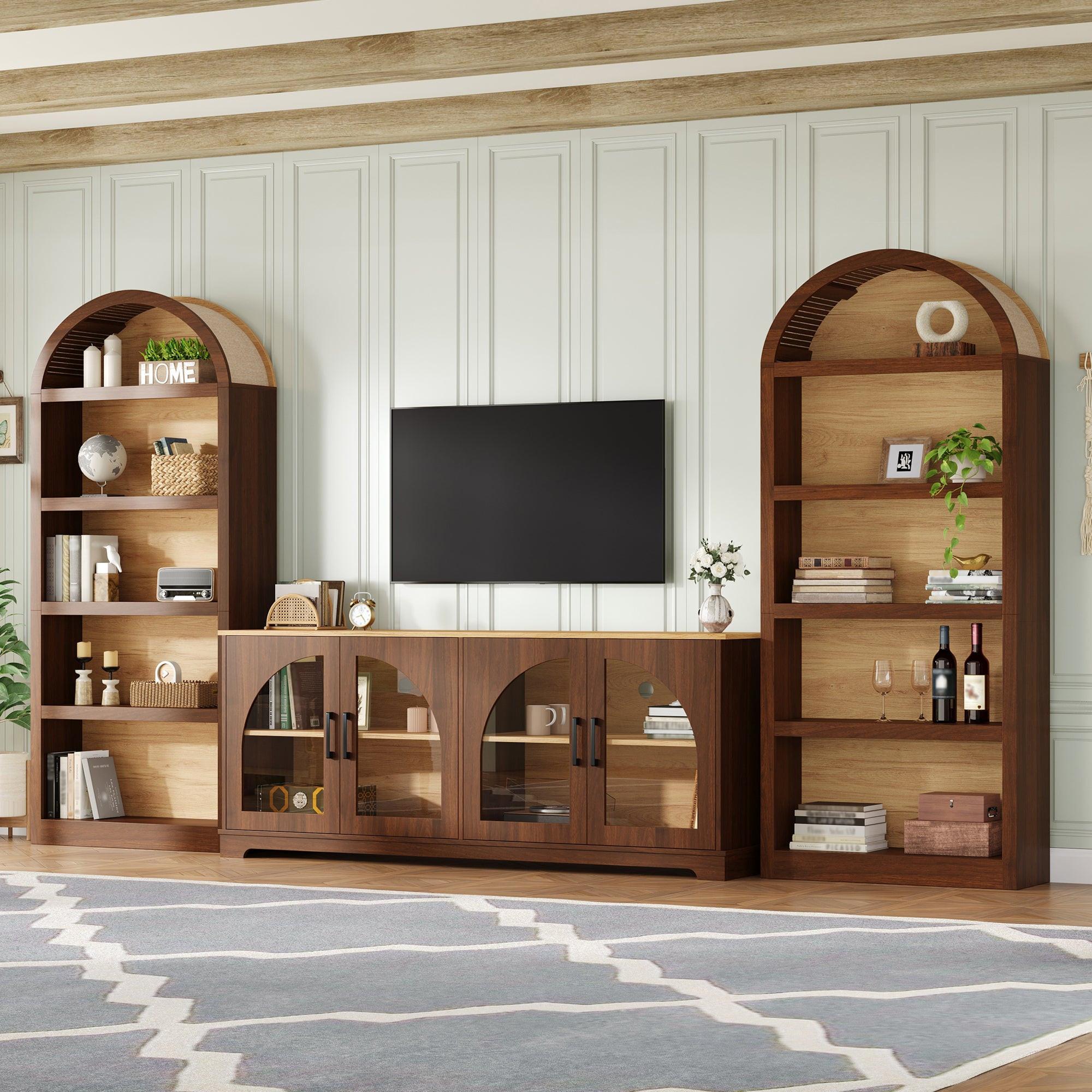 3-Piece Retro TV Stand Set with Bookshelf for TVs.