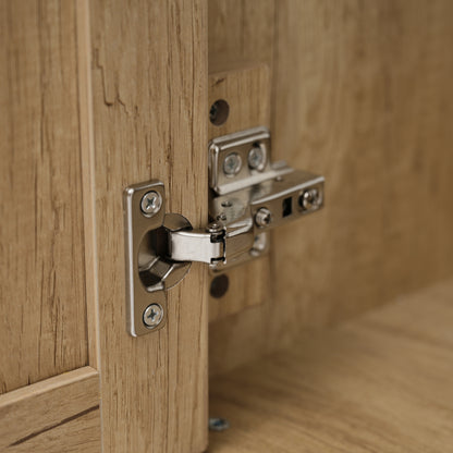 60 Inch Bathroom Vanity with Double Sink ( SMC Sink ), Large Storage Space with 2 Tip-Out Trays / Flip-Out Drawers and 4 Soft Closing Doors, Solid Wood Legs and Silver Metal Knobs, Wood Color Bathroom Vanity