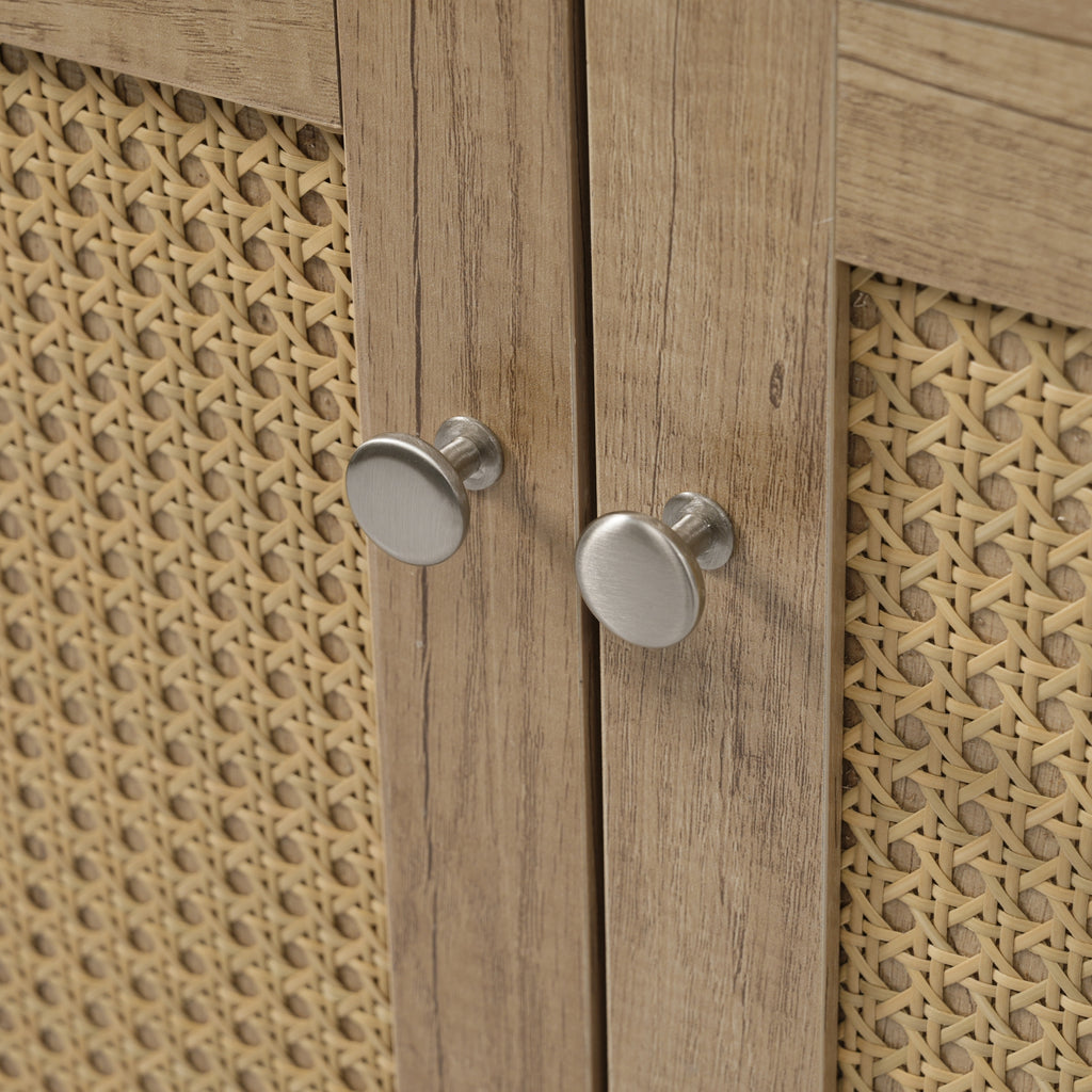 60 Inch Bathroom Vanity with Double Sink ( SMC Sink ), Large Storage Space with 2 Tip-Out Trays / Flip-Out Drawers and 4 Soft Closing Doors, Solid Wood Legs and Silver Metal Knobs, Wood Color Bathroom Vanity