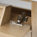 60 Inch Bathroom Vanity with Double Sink ( SMC Sink ), Large Storage Space with 2 Tip-Out Trays / Flip-Out Drawers and 4 Soft Closing Doors, Solid Wood Legs and Silver Metal Knobs, Wood Color Bathroom Vanity