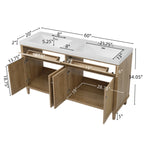 60 Inch Bathroom Vanity with Double Sink ( SMC Sink ), Large Storage Space with 2 Tip-Out Trays / Flip-Out Drawers and 4 Soft Closing Doors, Solid Wood Legs and Silver Metal Knobs, Wood Color Bathroom Vanity