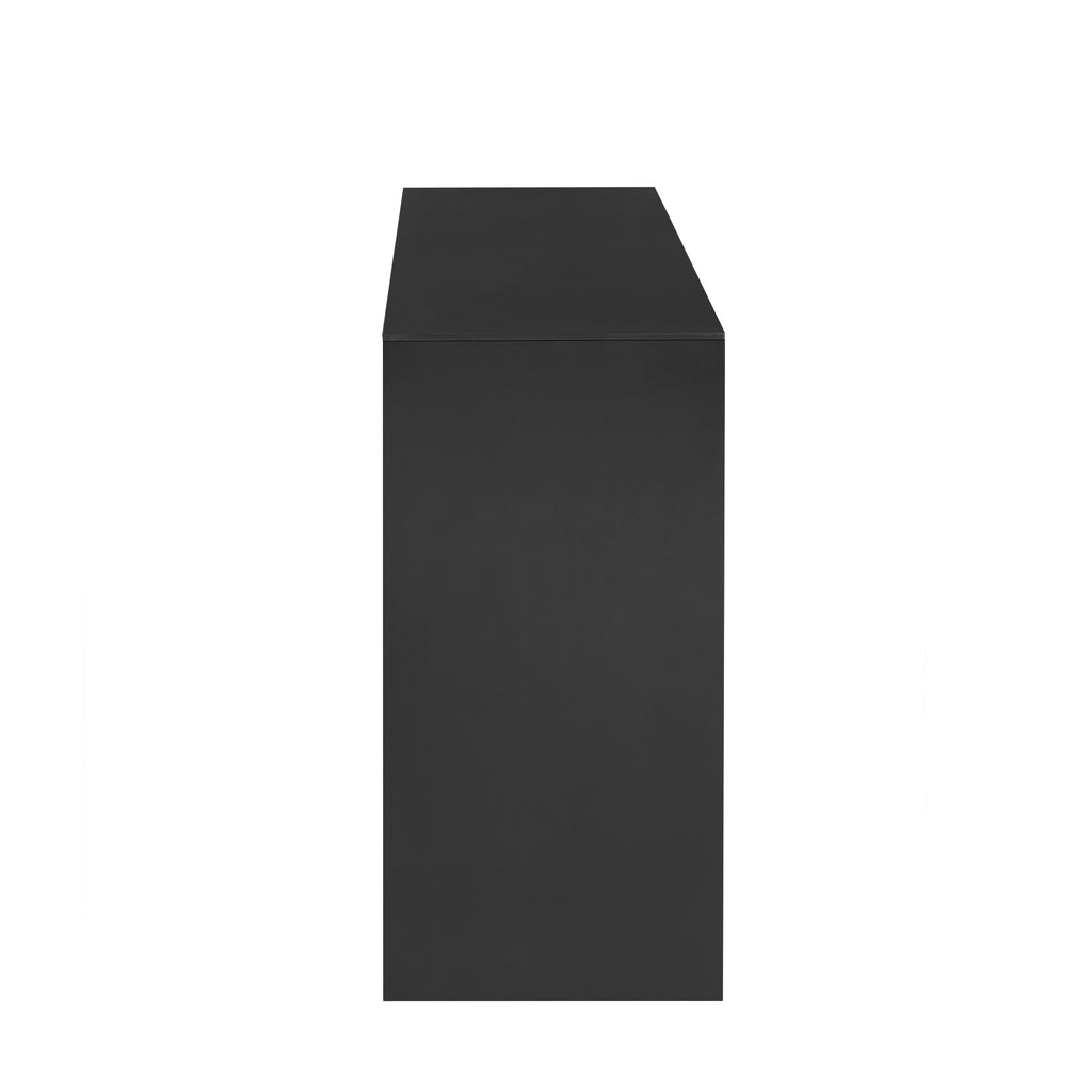 U_Style 60' 4-Door Sideboard, Modern Minimalist Solid Wood Veneer Sideboard with Open Shelf, Natural Wood Grain, Large Capacity Storage Console for Living Room, Hallway, Dining (Black/Natural)