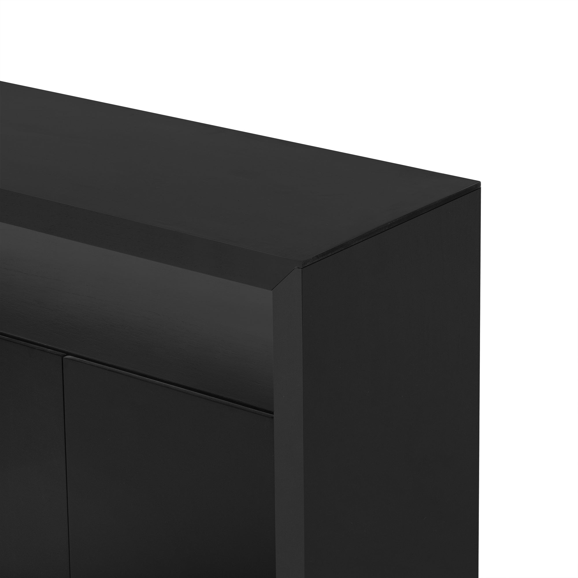 U_Style 60' 4-Door Sideboard, Modern Minimalist Solid Wood Veneer Sideboard with Open Shelf, Natural Wood Grain, Large Capacity Storage Console for Living Room, Hallway, Dining (Black/Natural)