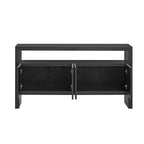 U_Style 60' 4-Door Sideboard, Modern Minimalist Solid Wood Veneer Sideboard with Open Shelf, Natural Wood Grain, Large Capacity Storage Console for Living Room, Hallway, Dining (Black/Natural)