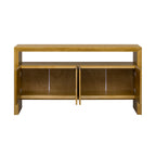 U_Style 60' 4-Door Sideboard, Modern Minimalist Solid Wood Veneer Sideboard with Open Shelf, Natural Wood Grain, Large Capacity Storage Console for Living Room, Hallway, Dining (Black/Natural)