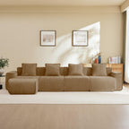 Modular L Shape Sofa: No-Assembly, Velvet Brown 4-Seater.