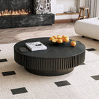 39.37'' Round Coffee Table with Storage Solid Wood Veneered Modern Coffee Table Accent Tea Table for Living Room, Bedroom, Apartment or Office, Black.