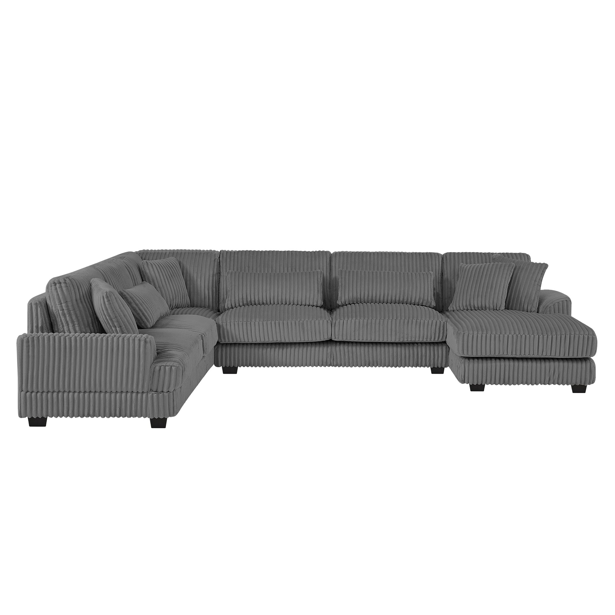 Modern Oversized U-shaped Sectional Sofa with Chaise Lounge in Dark Gray Corduroy, 129'