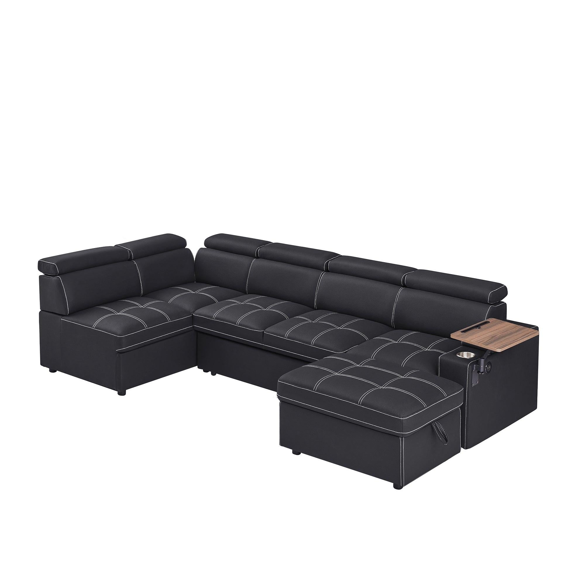 Black Sectional Sofa with Storage Ottoman for Comfortable Living.