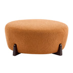 Round Boucle Ottoman with Rubber Wood Legs.