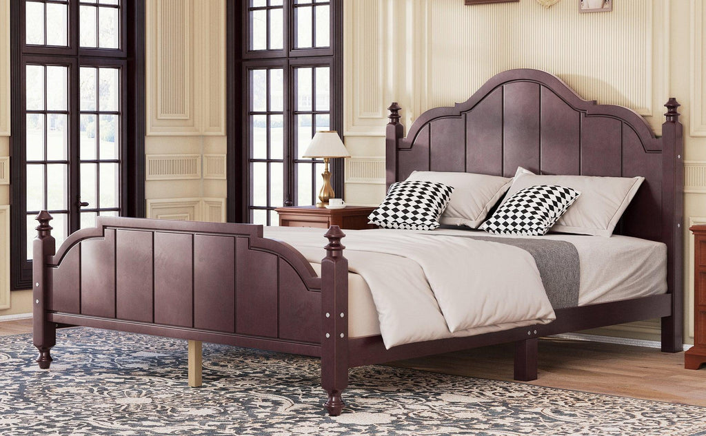 Vintage Queen Bed Frame with Headboard and Slats Support.