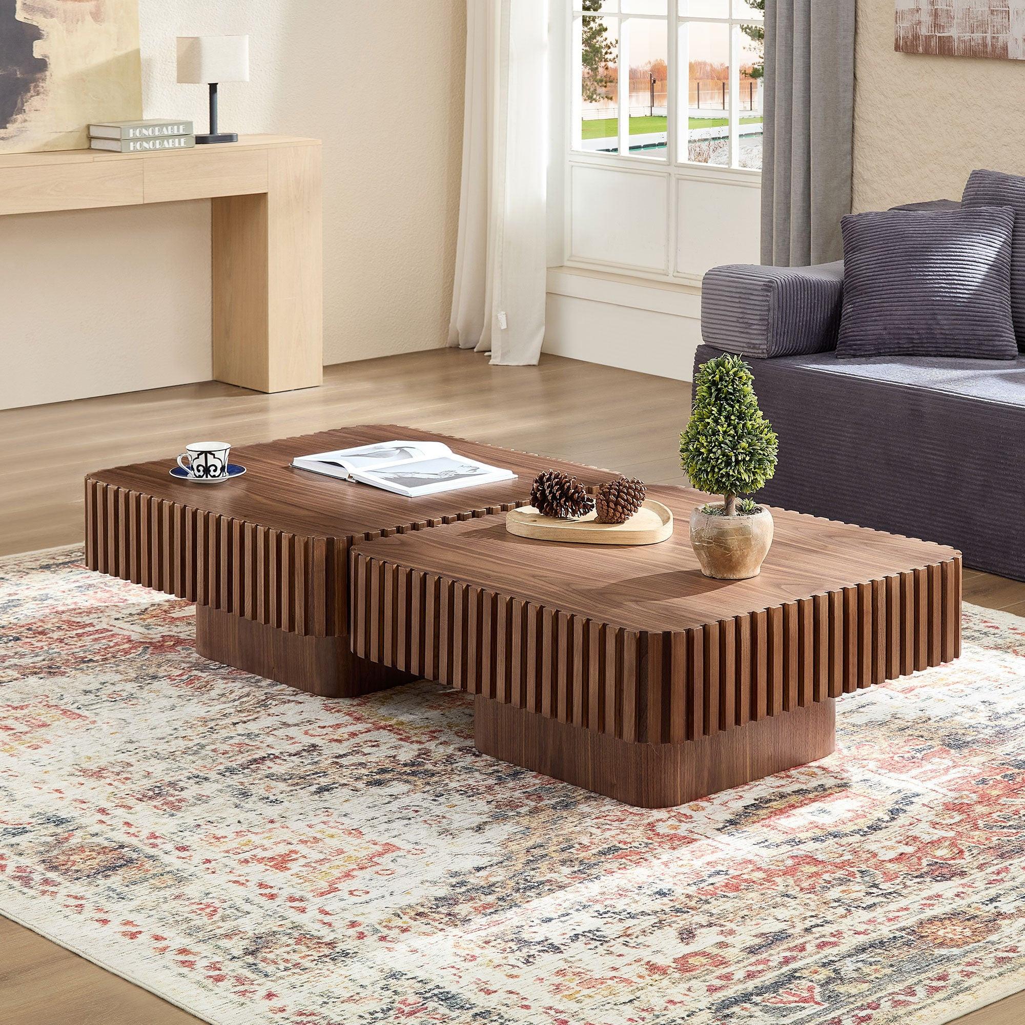 Modern 2PCS Square Coffee Table Set for Living Room.