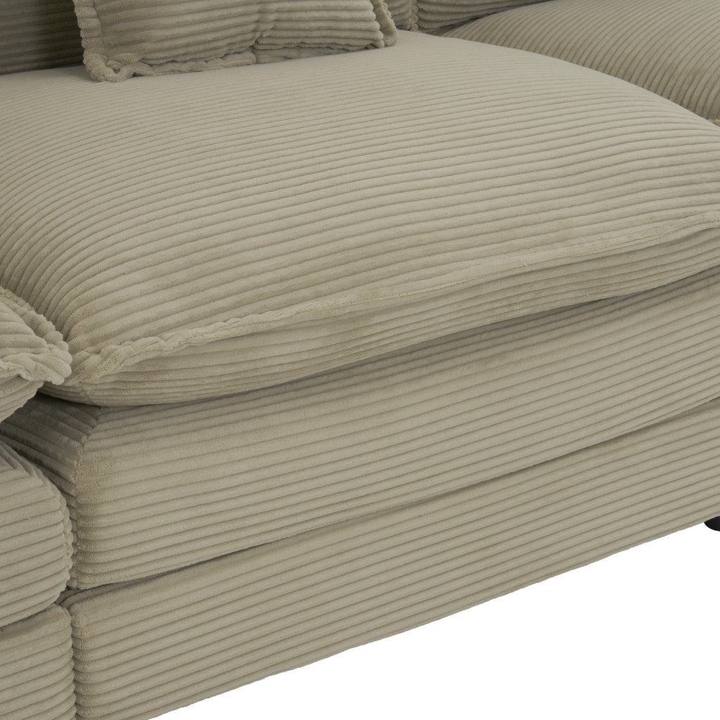 Brown Corduroy Modular Sofa - Adjustable Pillows | Durable close-up of plush corduroy seat cushion with deep padding for extra comfort.