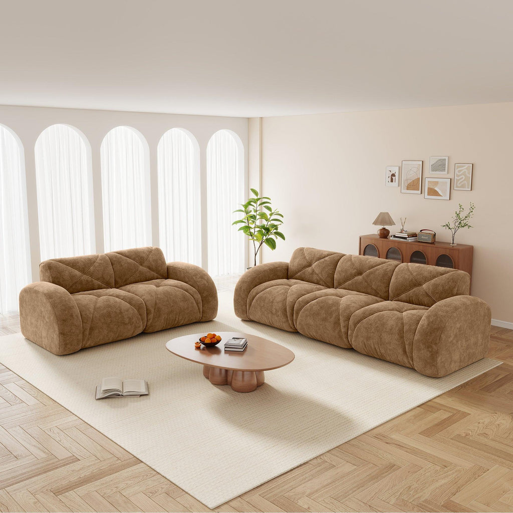 Modern Velvet Sofa Set - 2 Piece Deep Seat Couch.