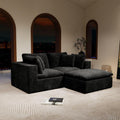 Black Modular Sectional Sofa with Plush Corduroy Fabric.