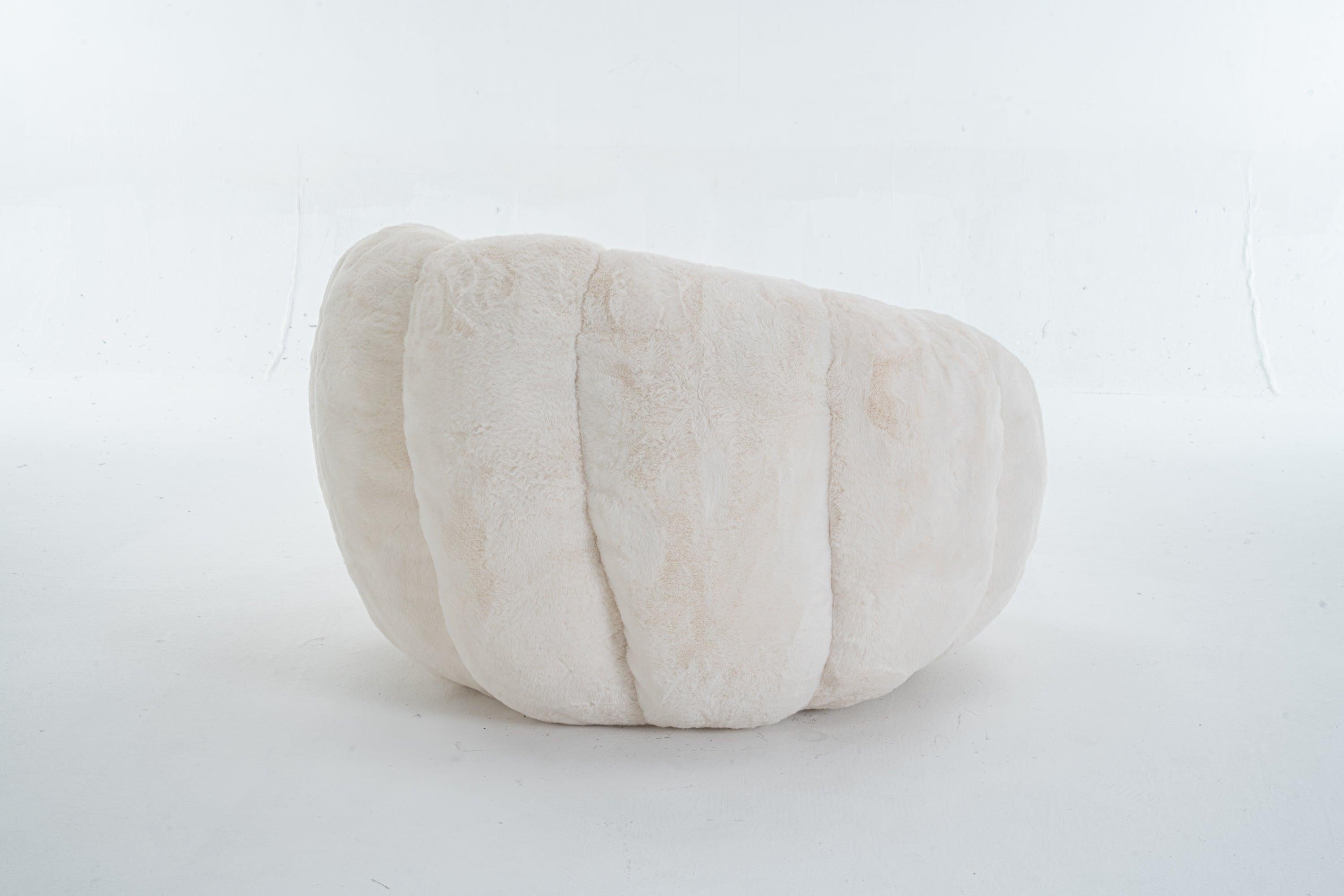 Beige Bean Bag Chair - Floral-Shaped Soft Sofa for Living Room.