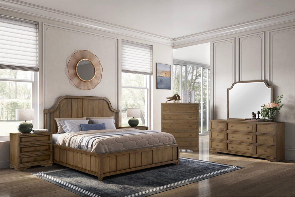 King Planked Panel Bed - Almond with Solid Wood.
