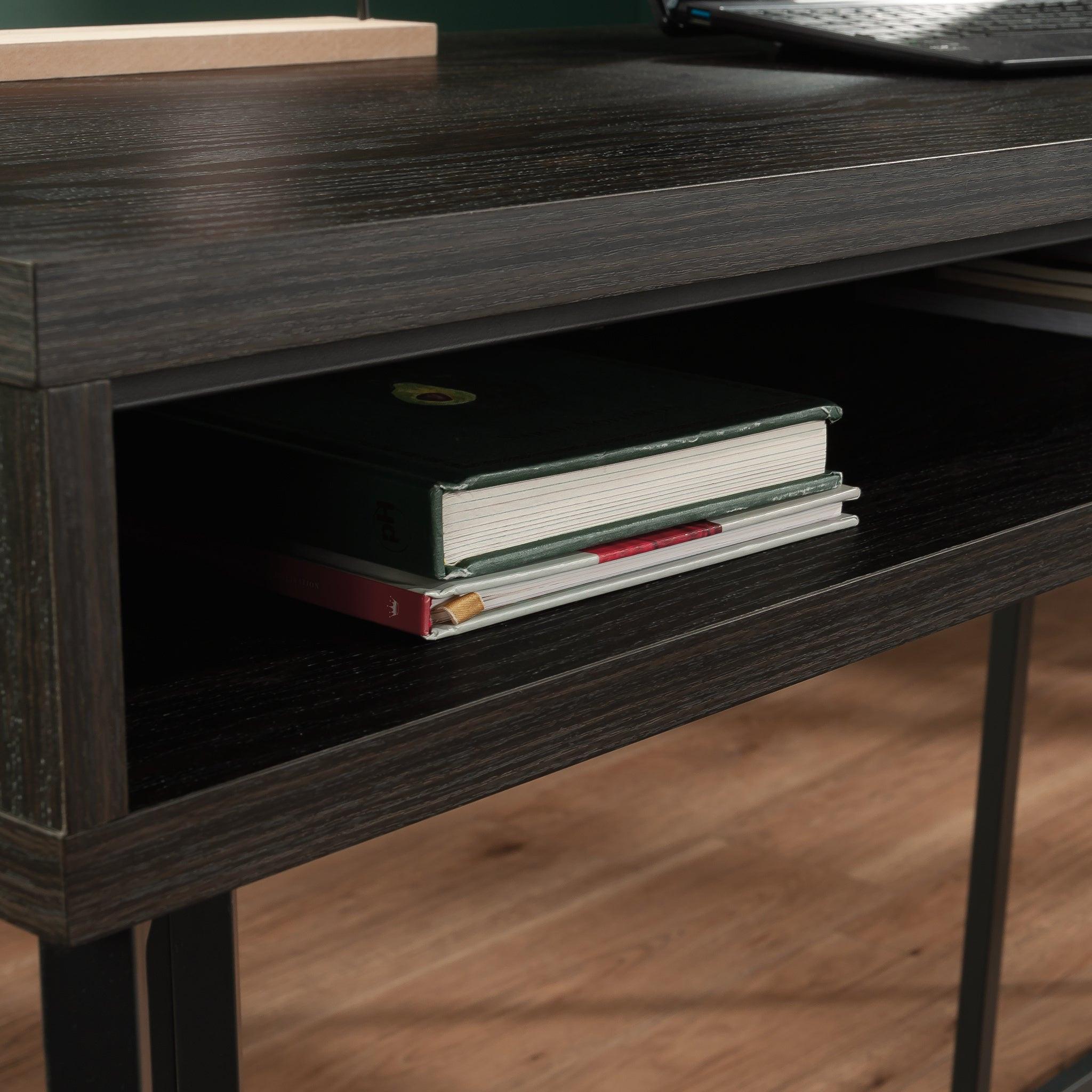 L-Shaped Desk with 2 Drawers and Cubbyholes.