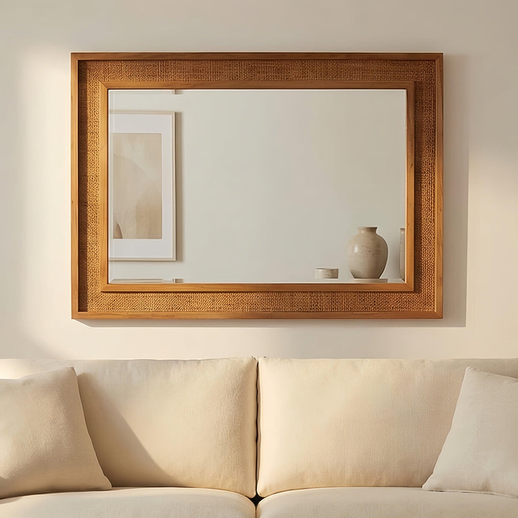 Rattan Solid Wood Frame Mirror for Home Decor.