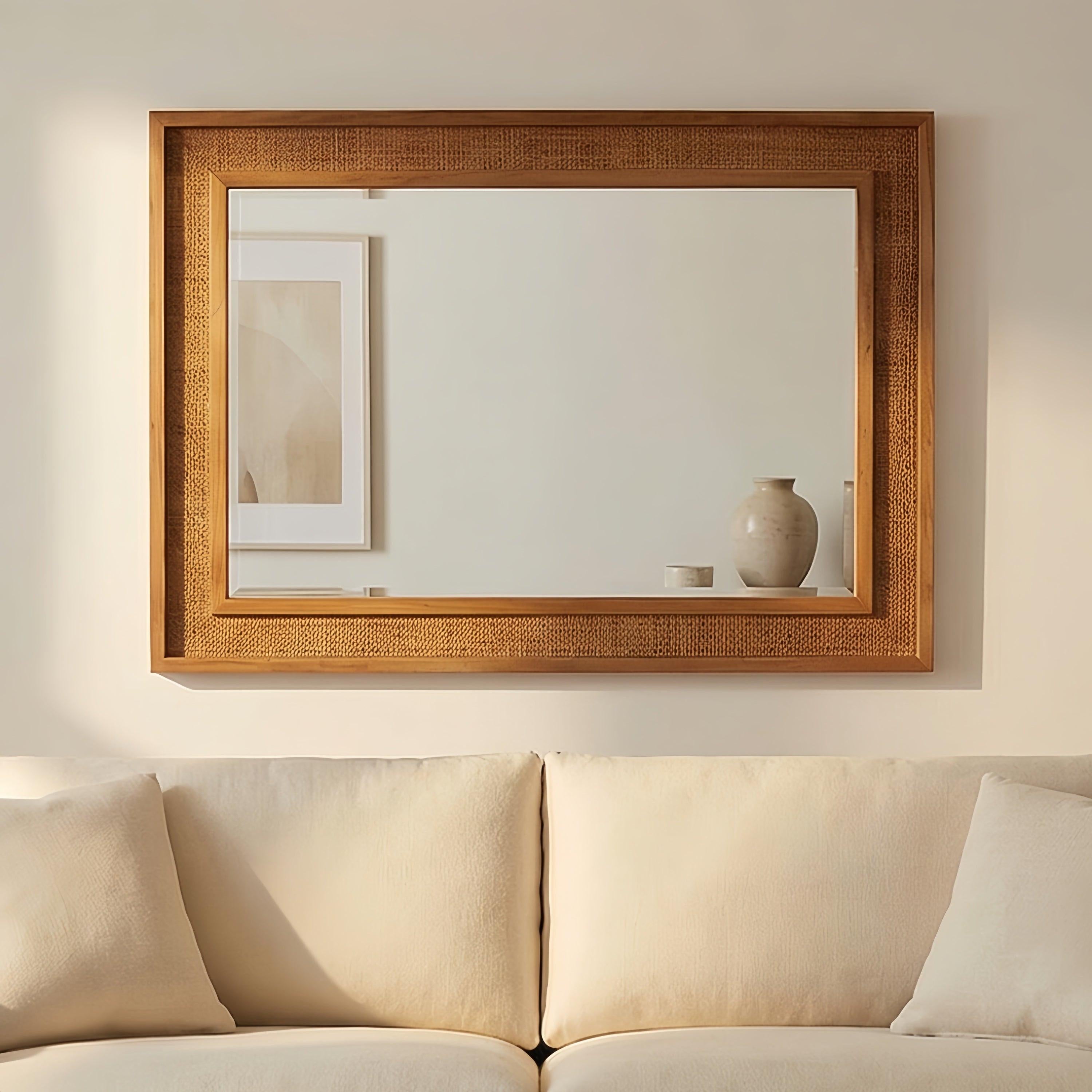 Rattan Solid Wood Frame Mirror for Home Decor.