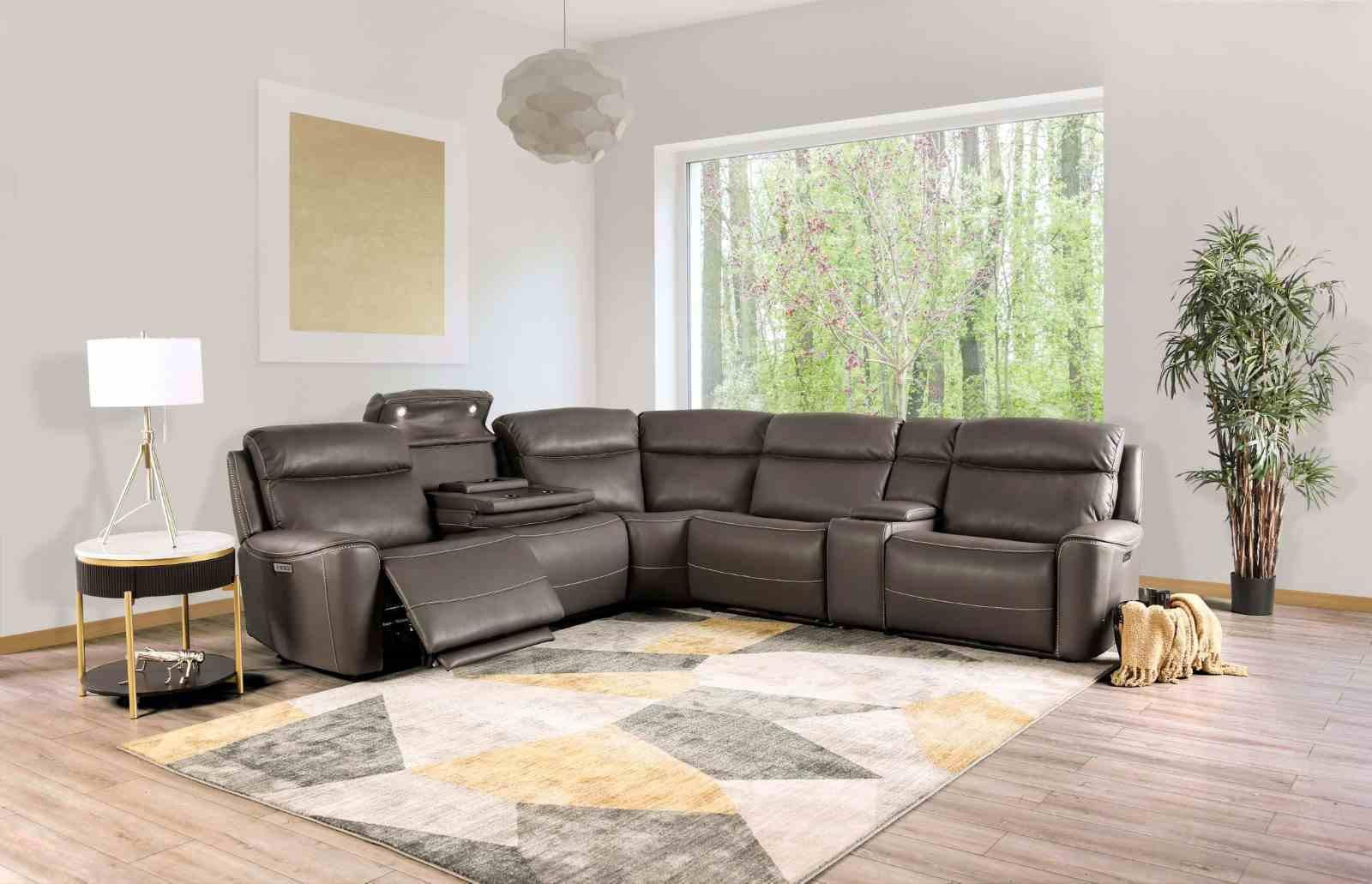Power Reclining Sectional Dark Gray Sofa for Living Room.