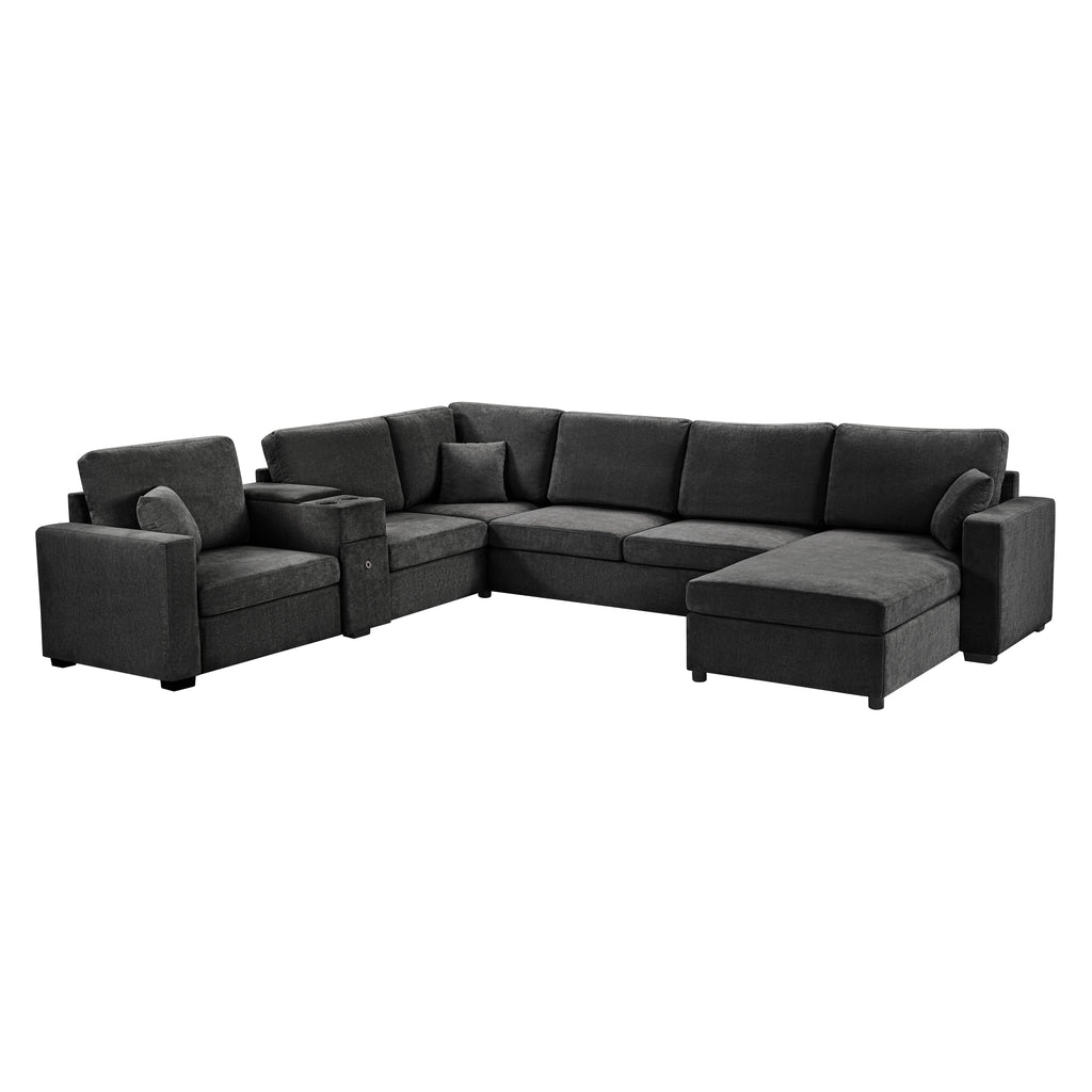 5-Seat Black Chenille U-Shape Modular Sectional Sofa with Chaise