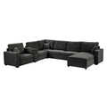 5-Seat Black Chenille U-Shape Modular Sectional Sofa with Chaise
