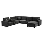 5-Seat Black Chenille U-Shape Modular Sectional Sofa with Chaise