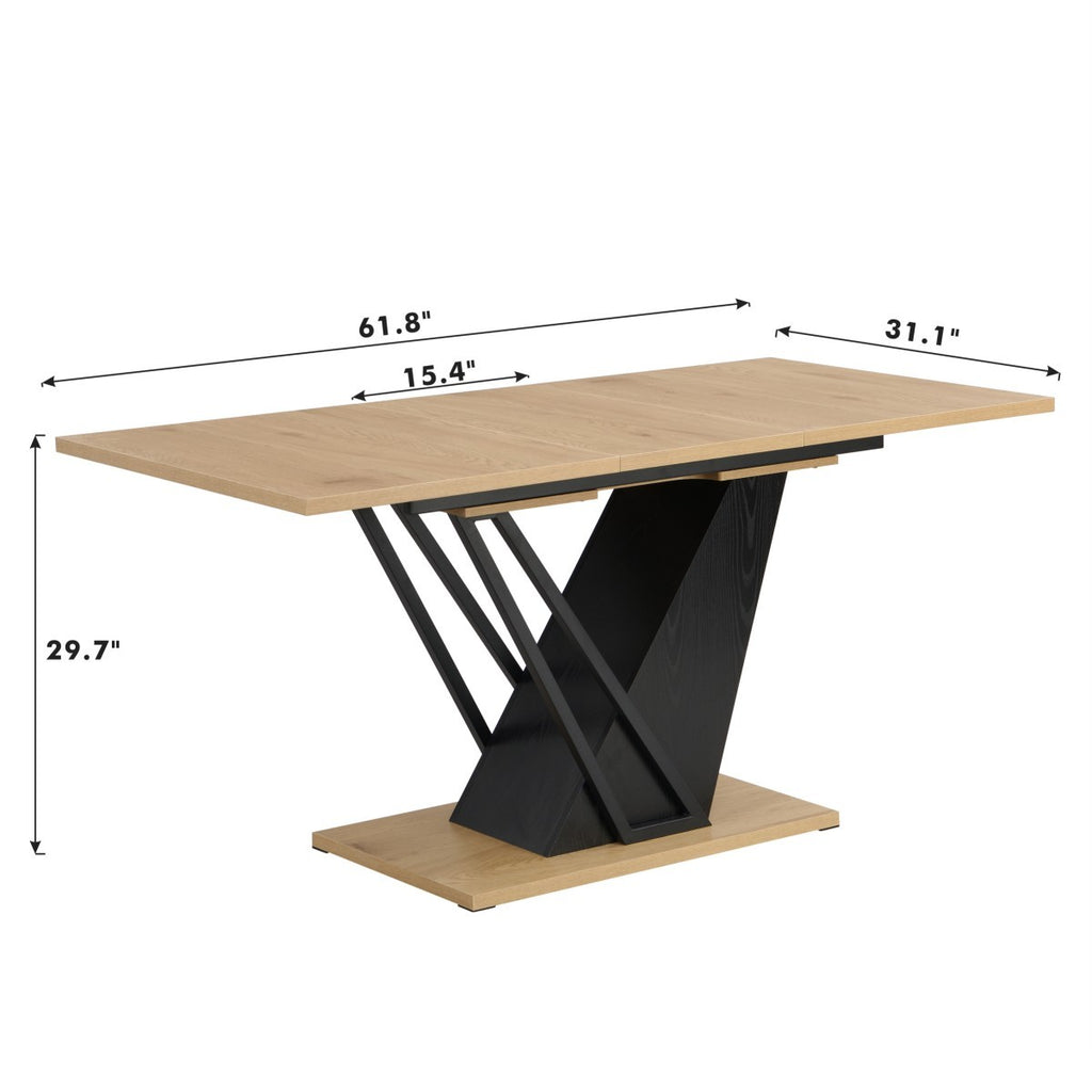 61.81 (46.46) inch Extendable Dining Table, Modern Geometric Rectangular Table with Sturdy Metal Frame and MDF base, Adjustable Wooden Tabletop for Home Kitchen, Dining Room, and Office Spaces - Groovy Boardz