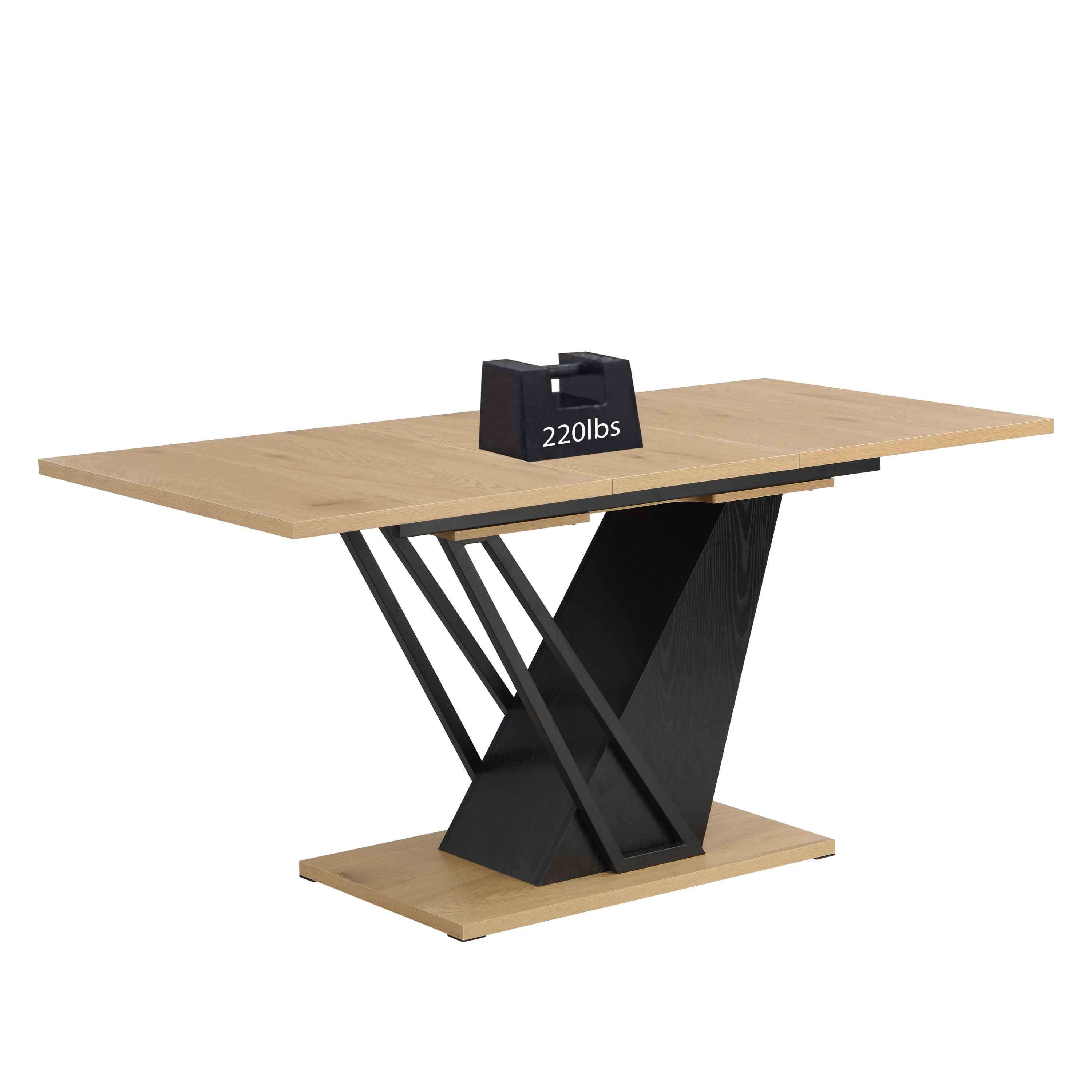 61.81 (46.46) inch Extendable Dining Table, Modern Geometric Rectangular Table with Sturdy Metal Frame and MDF base, Adjustable Wooden Tabletop for Home Kitchen, Dining Room, and Office Spaces - Groovy Boardz