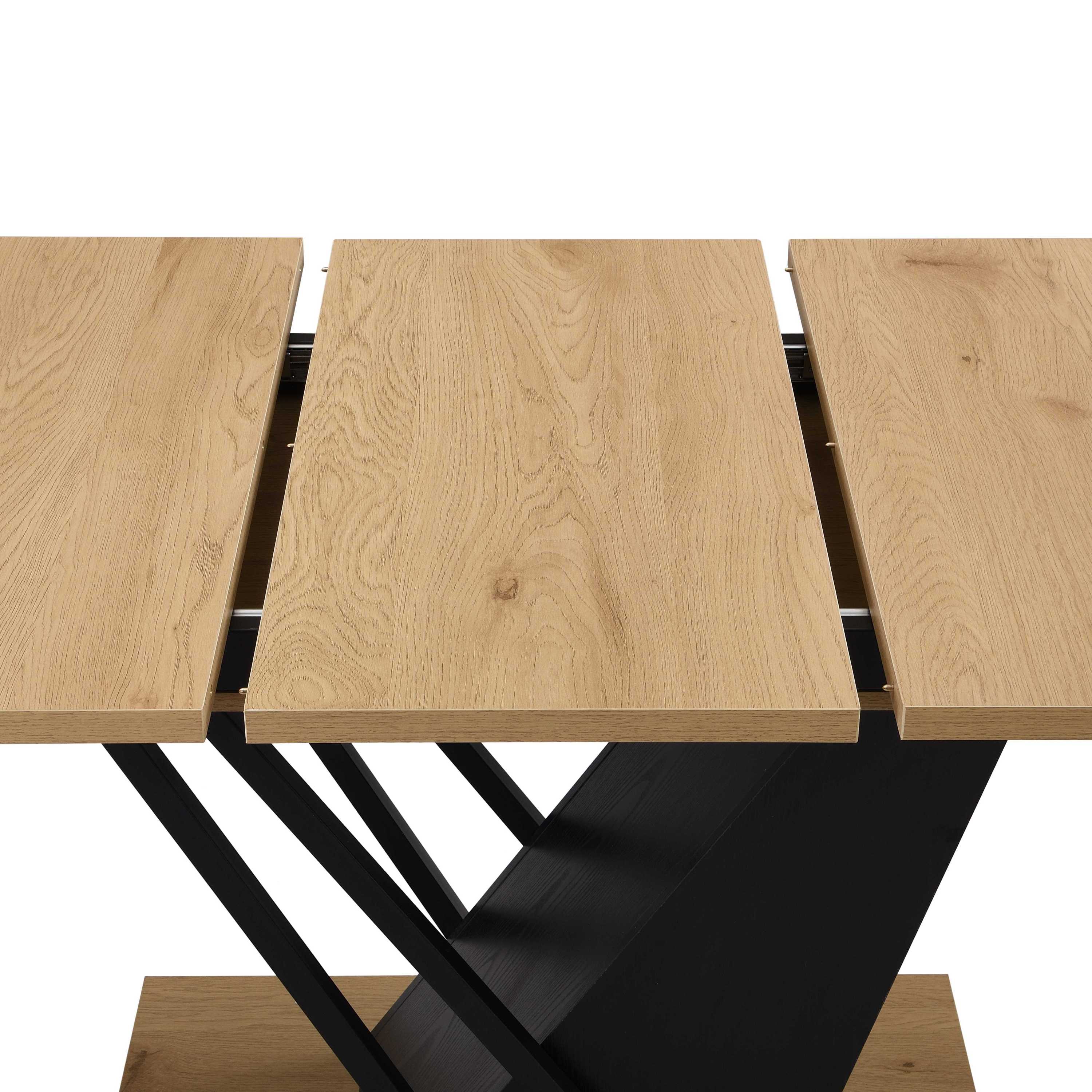 61.81 (46.46) inch Extendable Dining Table, Modern Geometric Rectangular Table with Sturdy Metal Frame and MDF base, Adjustable Wooden Tabletop for Home Kitchen, Dining Room, and Office Spaces - Groovy Boardz