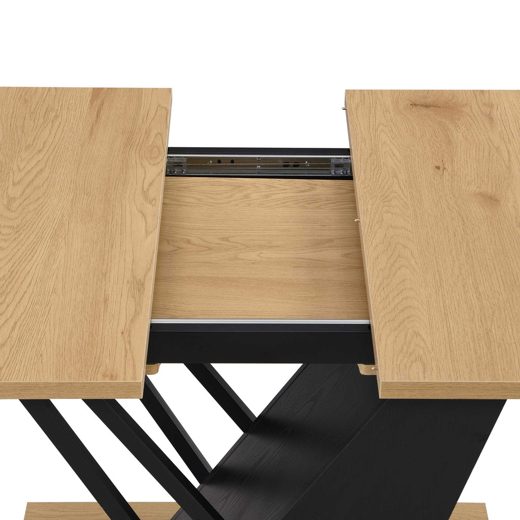 61.81 (46.46) inch Extendable Dining Table, Modern Geometric Rectangular Table with Sturdy Metal Frame and MDF base, Adjustable Wooden Tabletop for Home Kitchen, Dining Room, and Office Spaces - Groovy Boardz