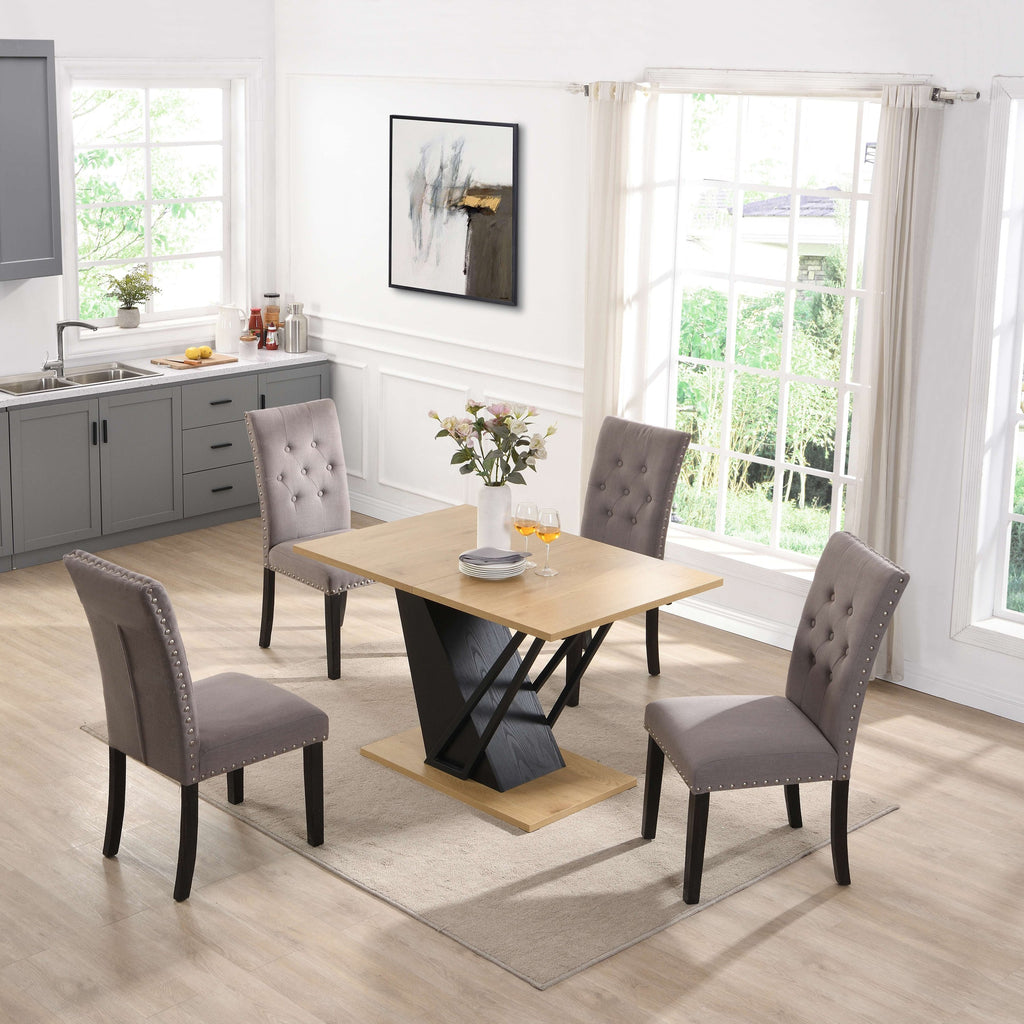 61.81 (46.46) inch Extendable Dining Table, Modern Geometric Rectangular Table with Sturdy Metal Frame and MDF base, Adjustable Wooden Tabletop for Home Kitchen, Dining Room, and Office Spaces - Groovy Boardz