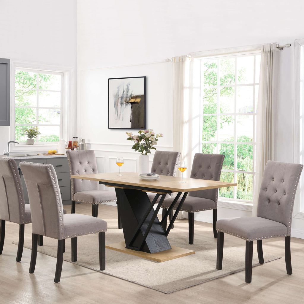 61.81 (46.46) inch Extendable Dining Table, Modern Geometric Rectangular Table with Sturdy Metal Frame and MDF base, Adjustable Wooden Tabletop for Home Kitchen, Dining Room, and Office Spaces - Groovy Boardz