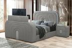 Gray Teddy Sherpa Queen Bed with LED & Bluetooth.