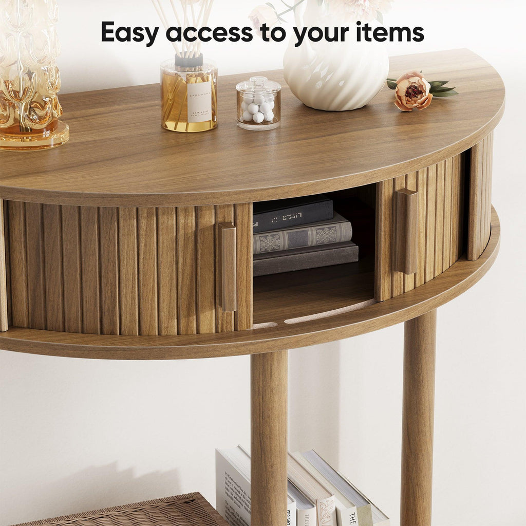 Half-Moon Console Table - Walnut for Entryway & Living Room.