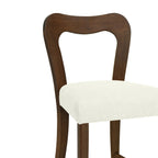 Close-up of Walnut+Beige Counter Stool showing curved wooden backrest and beige cushioned seat. Comfortable and modern design.